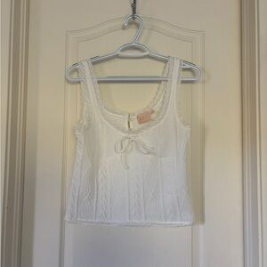 GLG Good Luck Gem White Lace Knit Tank Top Button Back Size L NWT